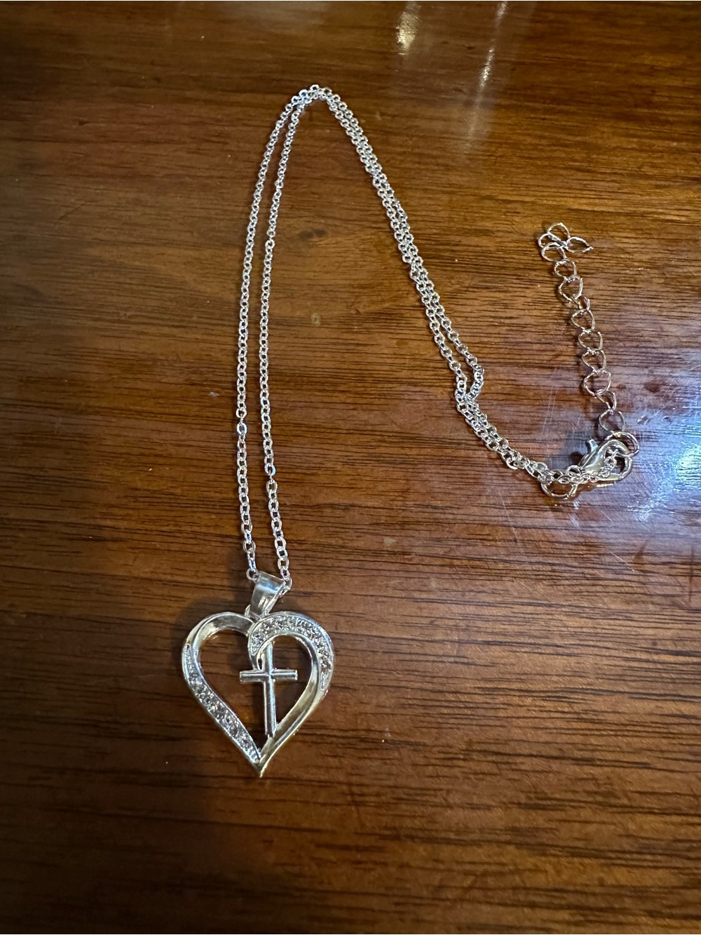 Stainless Steel Heart & Cross Pendant Necklace - Silver